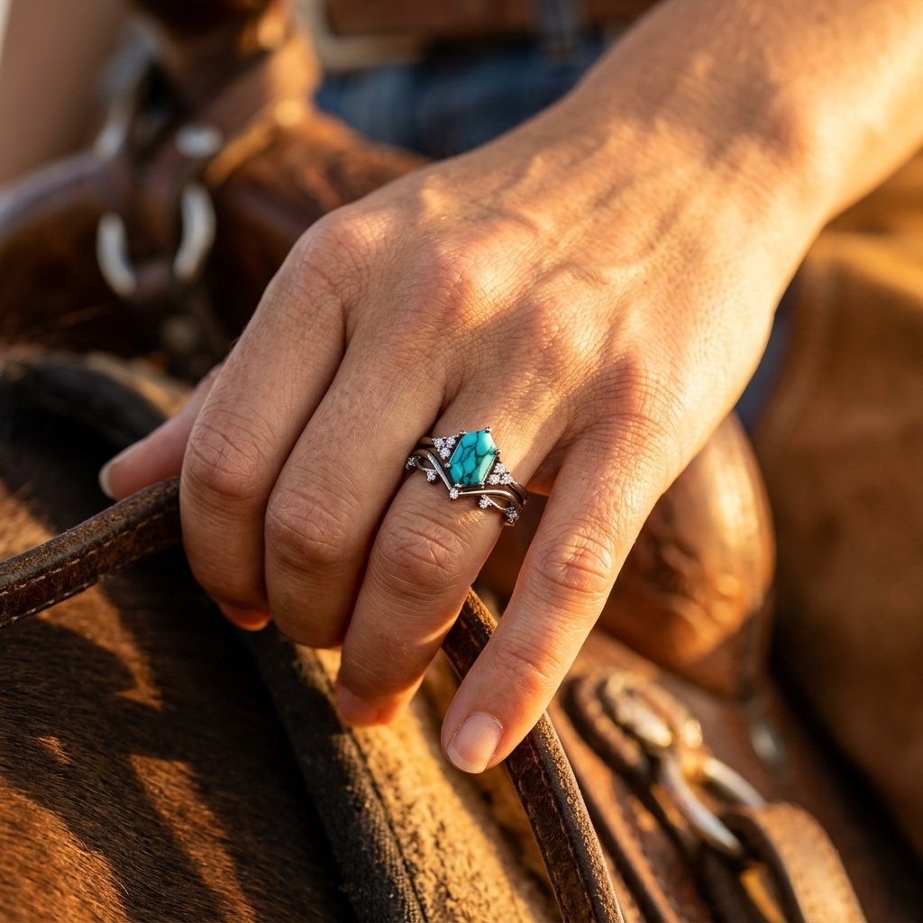 Boho Gold Turquoise Cushion Ring