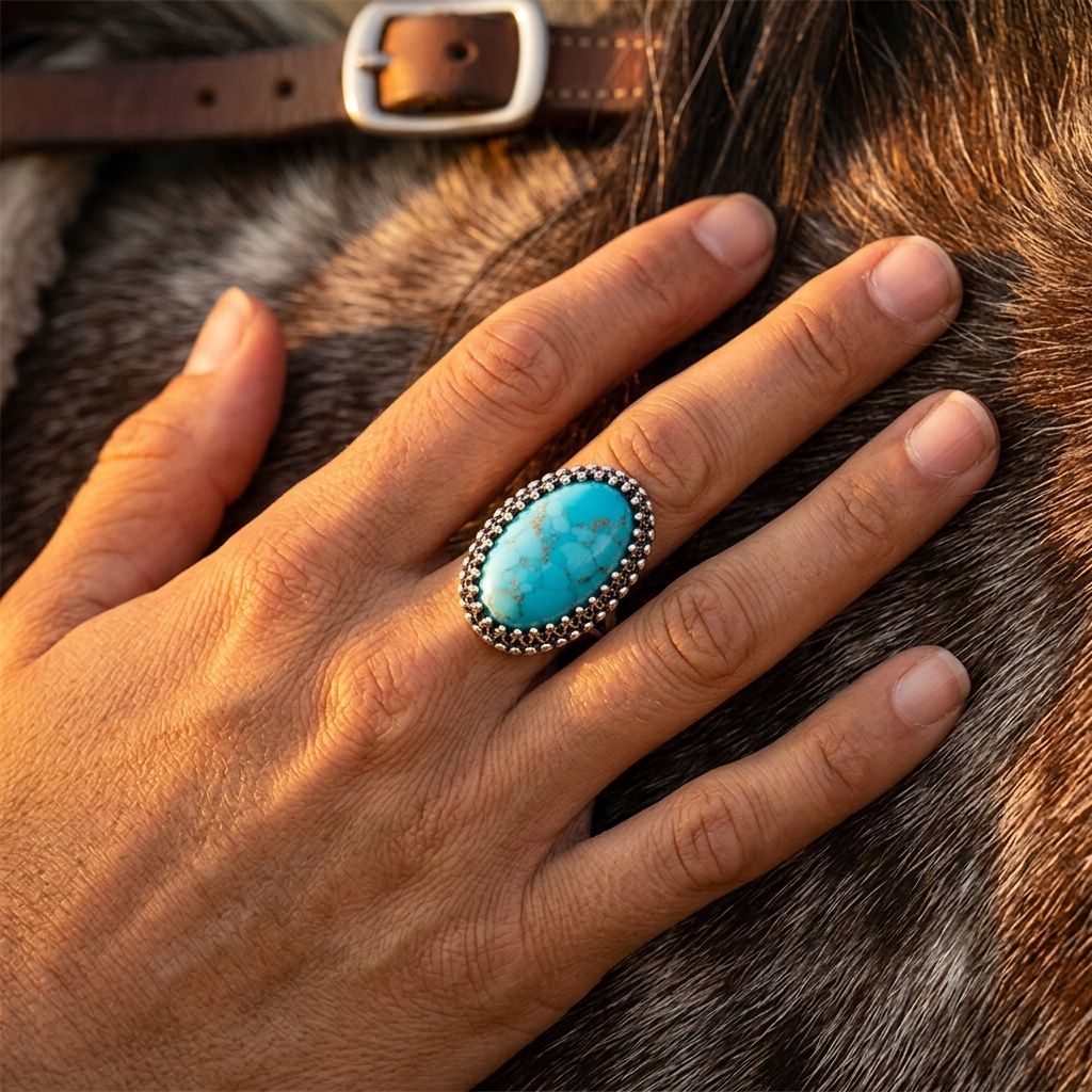 Vintage Silver Turquoise Beaded Oval Ring