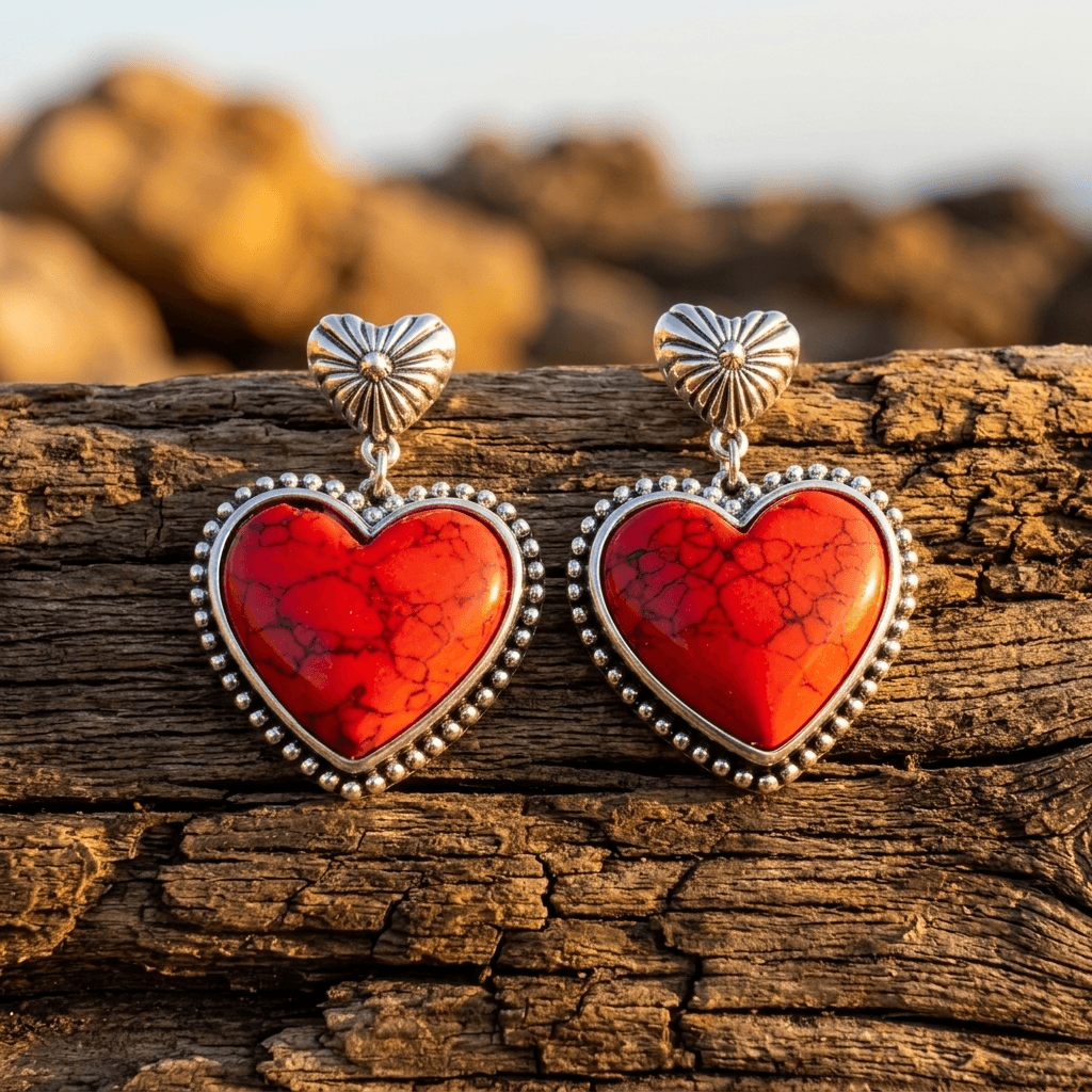 Vintage Turquoise Heart Red Earrings