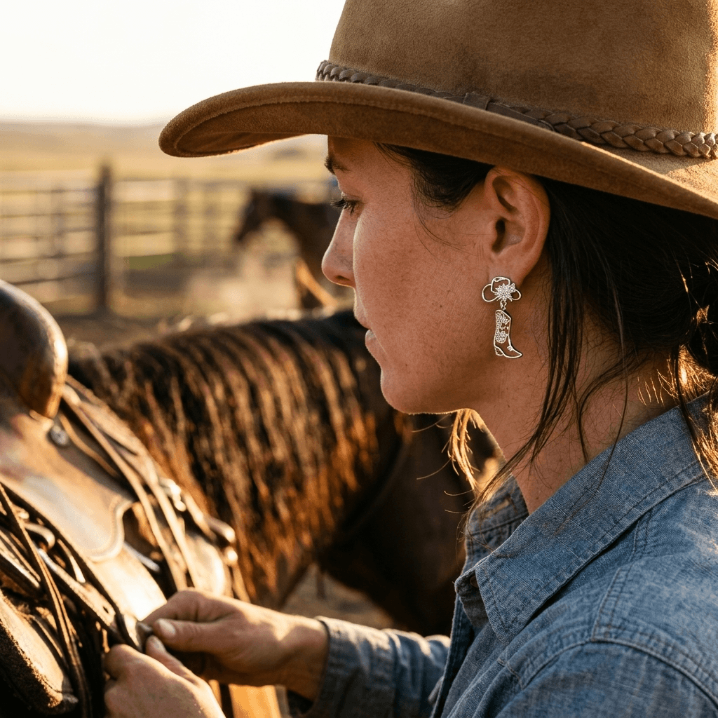 Western Gold Hollow Boot Drop Earrings