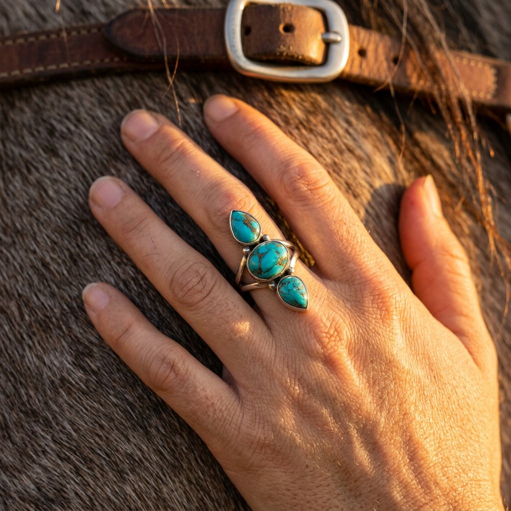 Boho Silver Turquoise Teardrop Ring