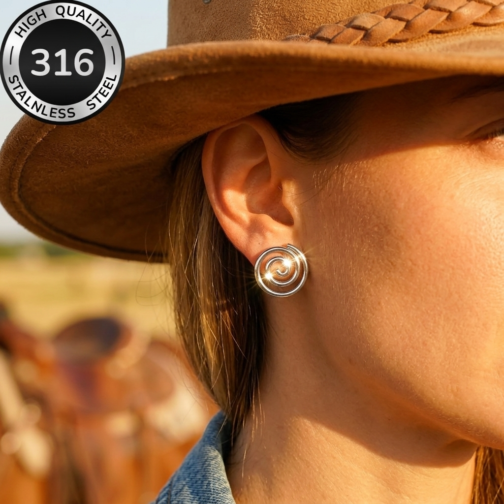 Silver Spiral Concentric Circle Stud Earrings