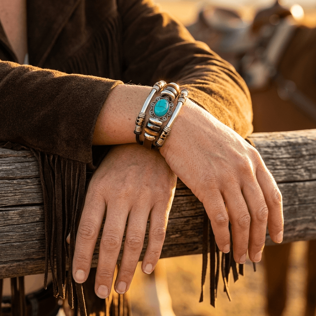 Vintage Turquoise Beaded Leather Bracelet