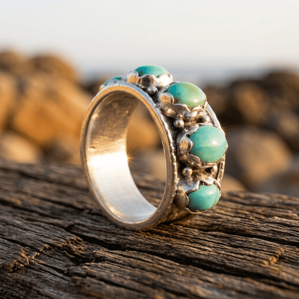 Bohemian Copper Turquoise Inlaid Western Ring