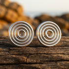 Silver Spiral Concentric Circle Stud Earrings