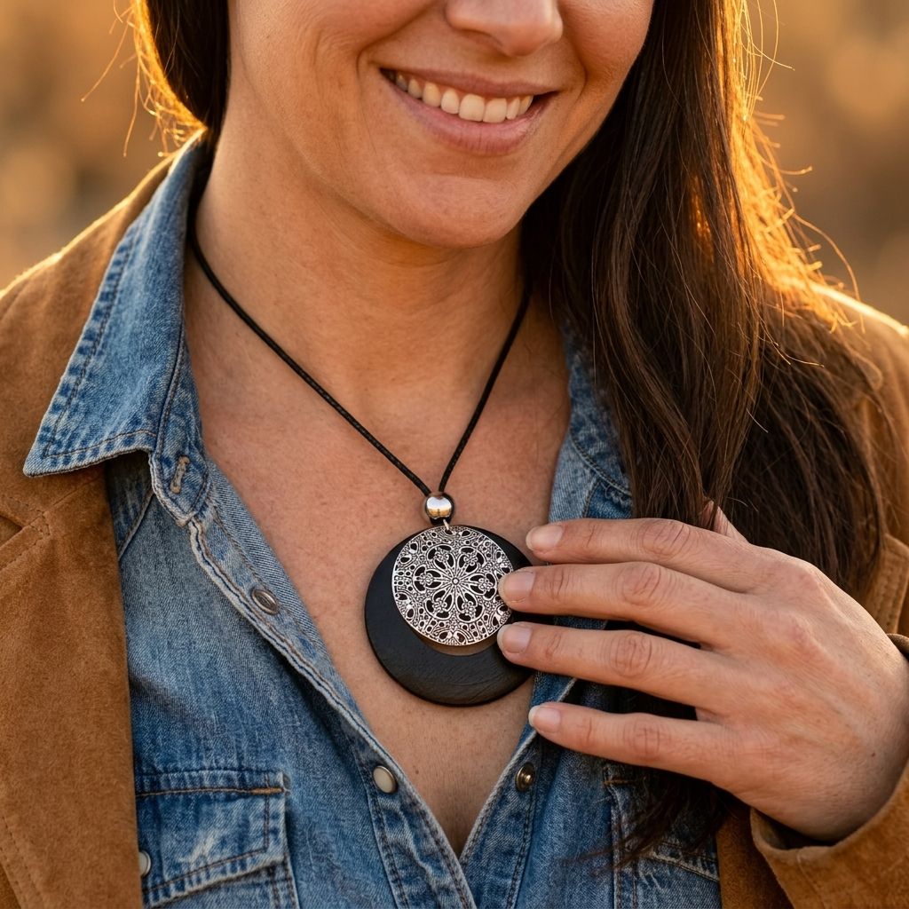 Boho Silver Turquoise Pattern Necklace Earrings Set