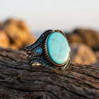 Boho Bronze Turquoise Oval Ring