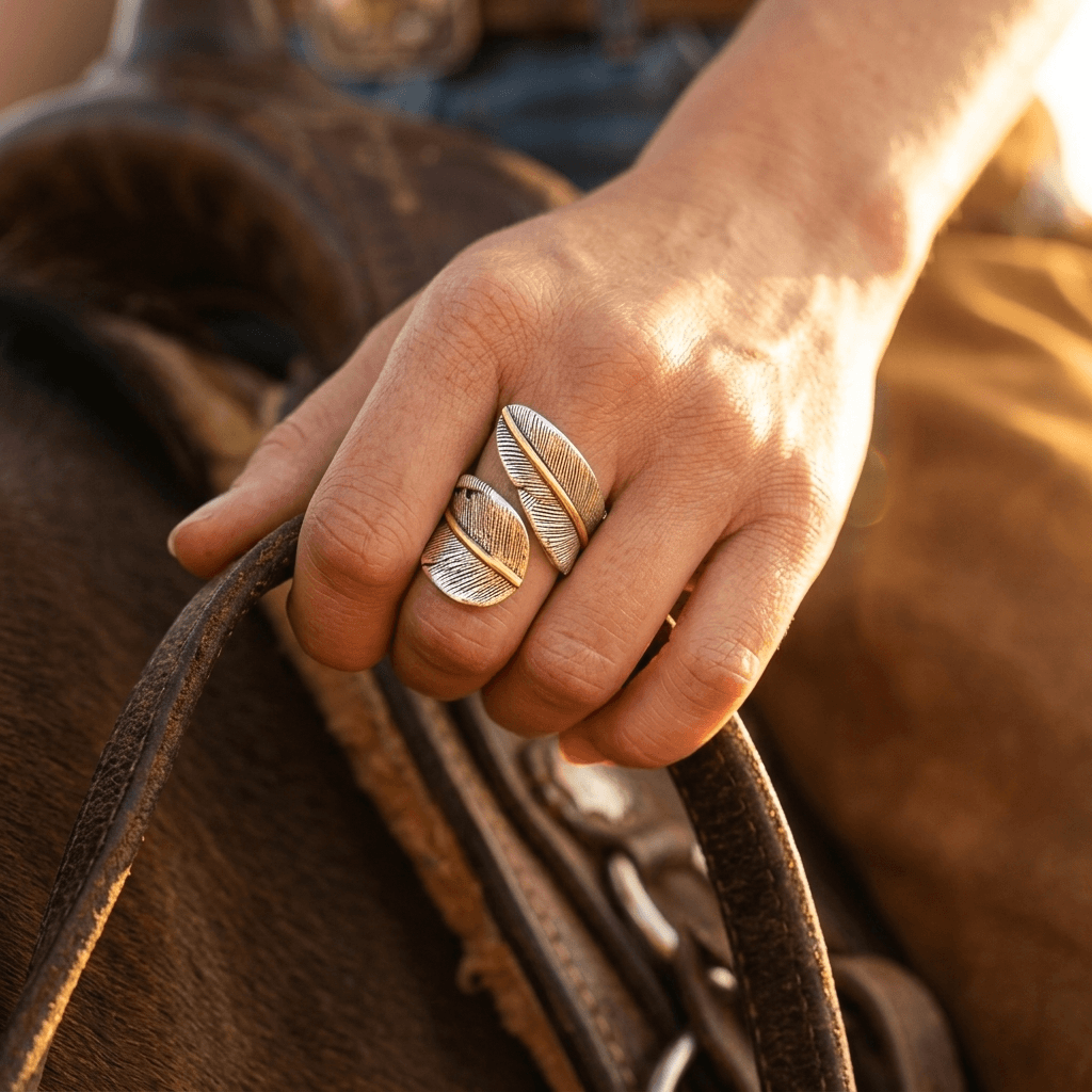 Feather Golden Silver Adjustable Opening Ring