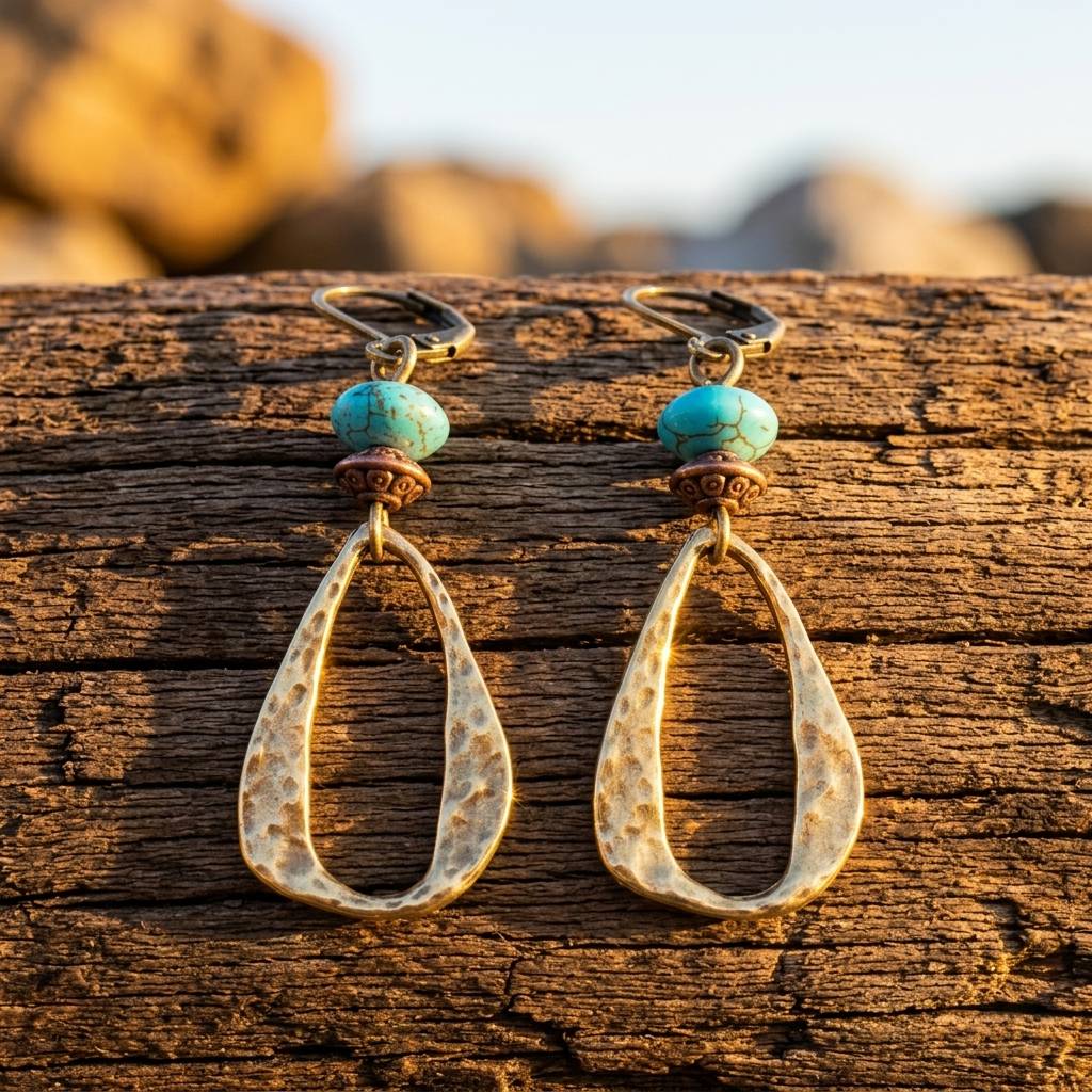Boho Brass Turquoise Teardrop Earrings