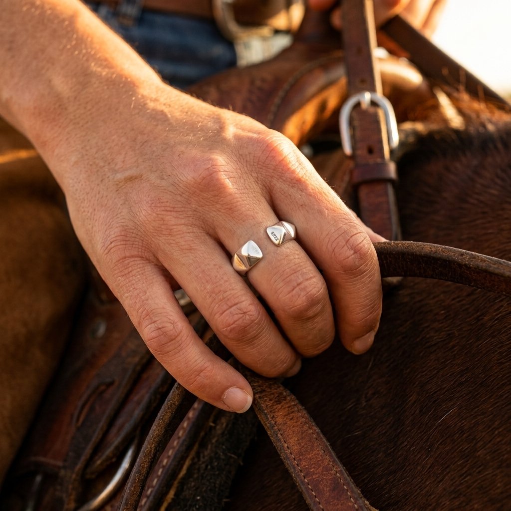 Silver Gold Spike Pyramid Band Ring