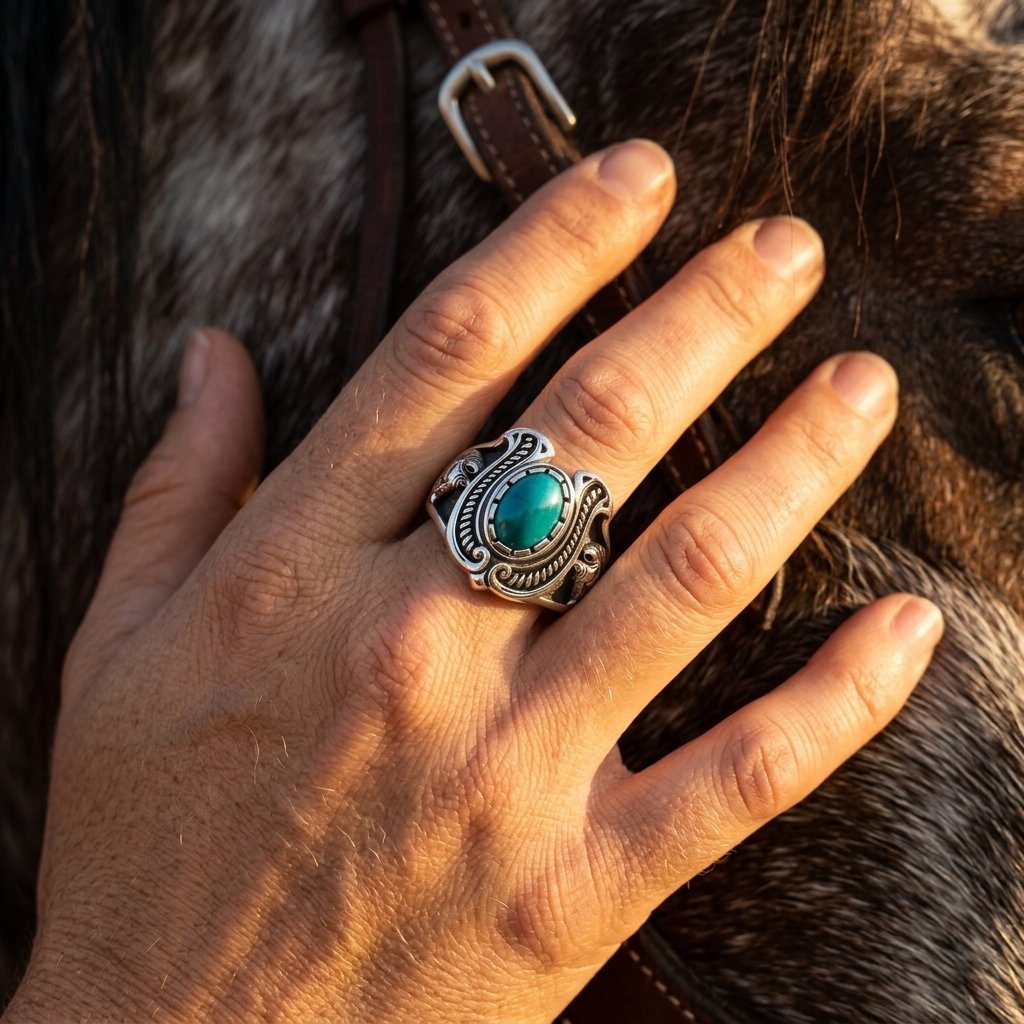 Vintage Silver Turquoise Filigree Lion Ring
