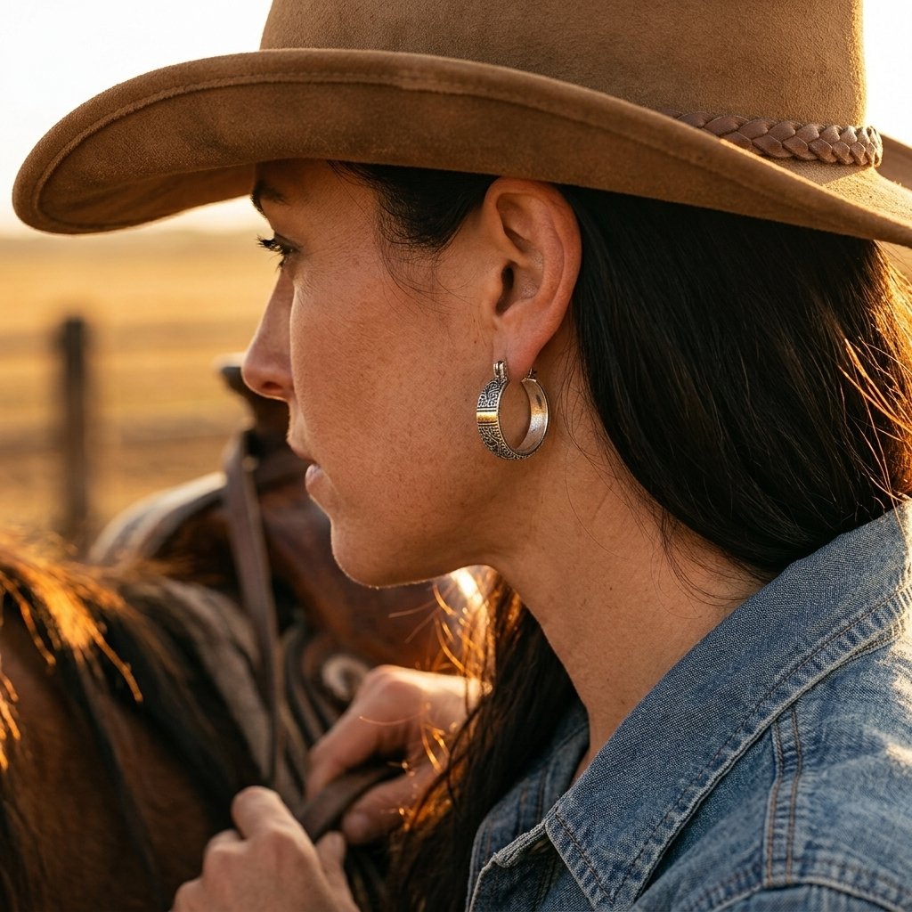 Frontier Two-Tone Engraved Huggie Earrings