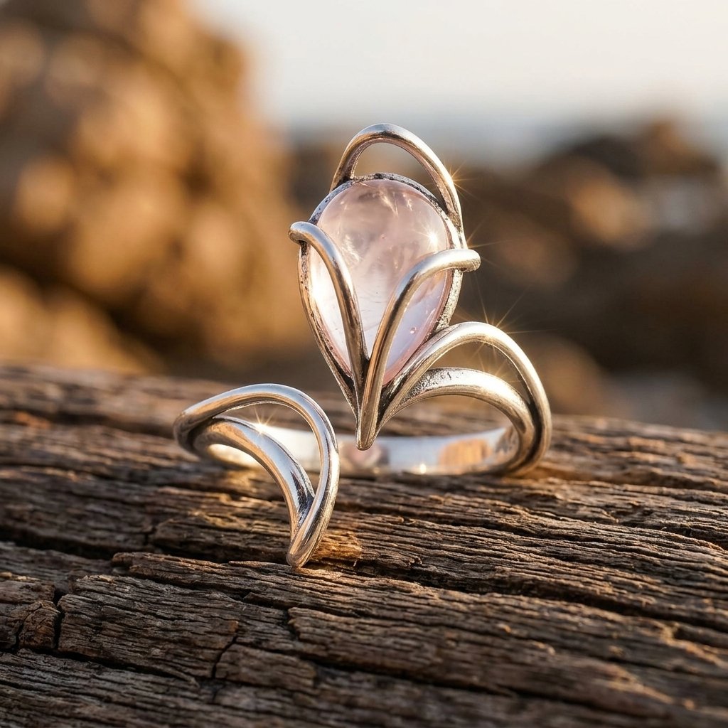 Vintage Silver Rose Quartz Flower Ring