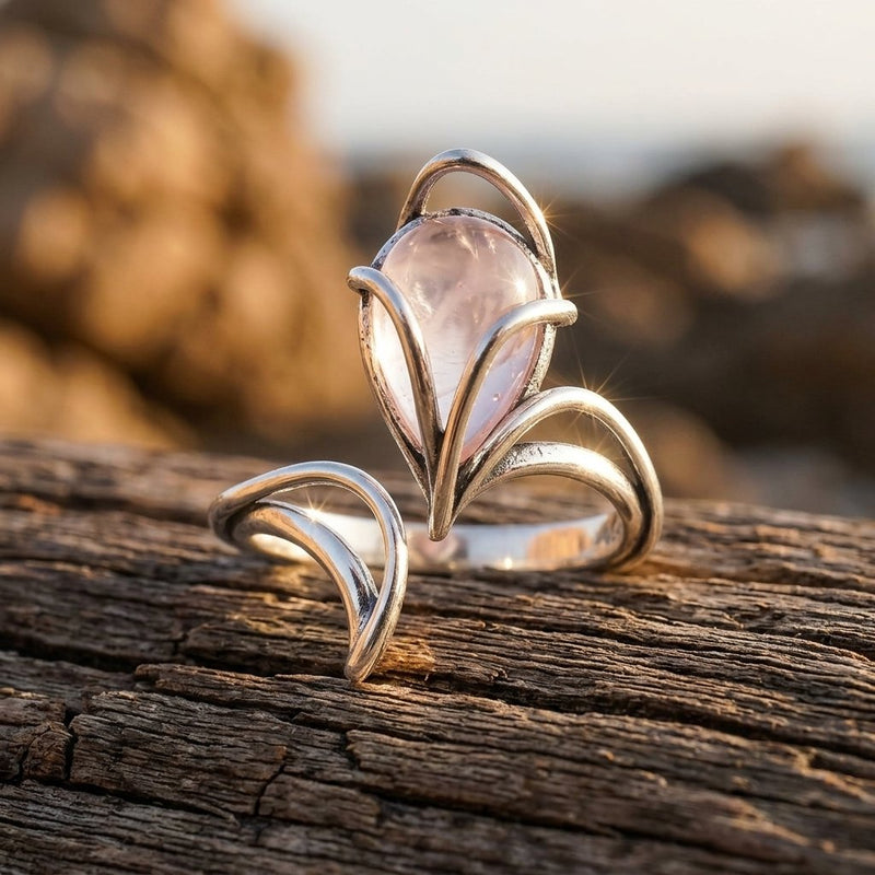 Vintage Silver Rose Quartz Flower Ring