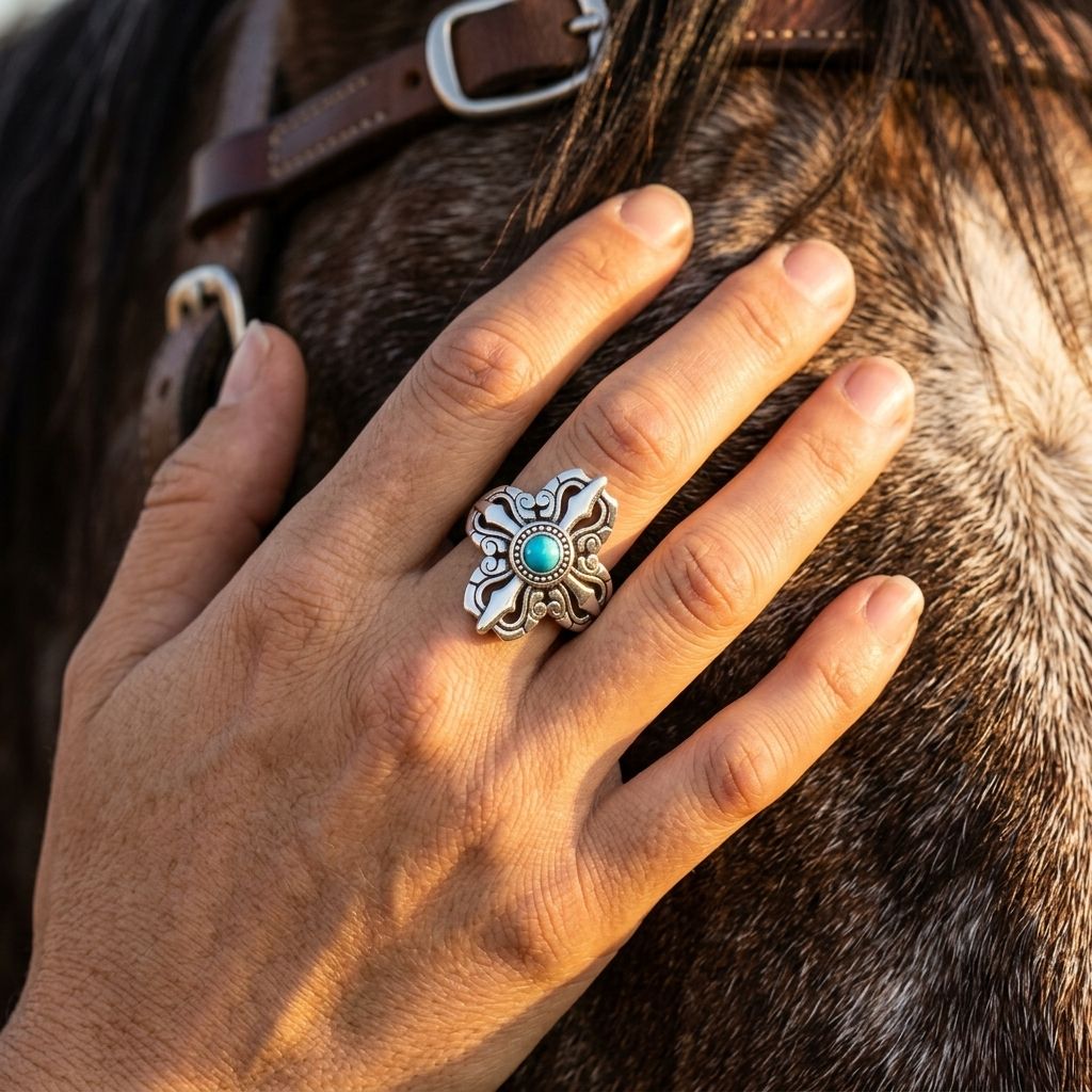 Vintage Silver Turquoise Filigree Cross Ring