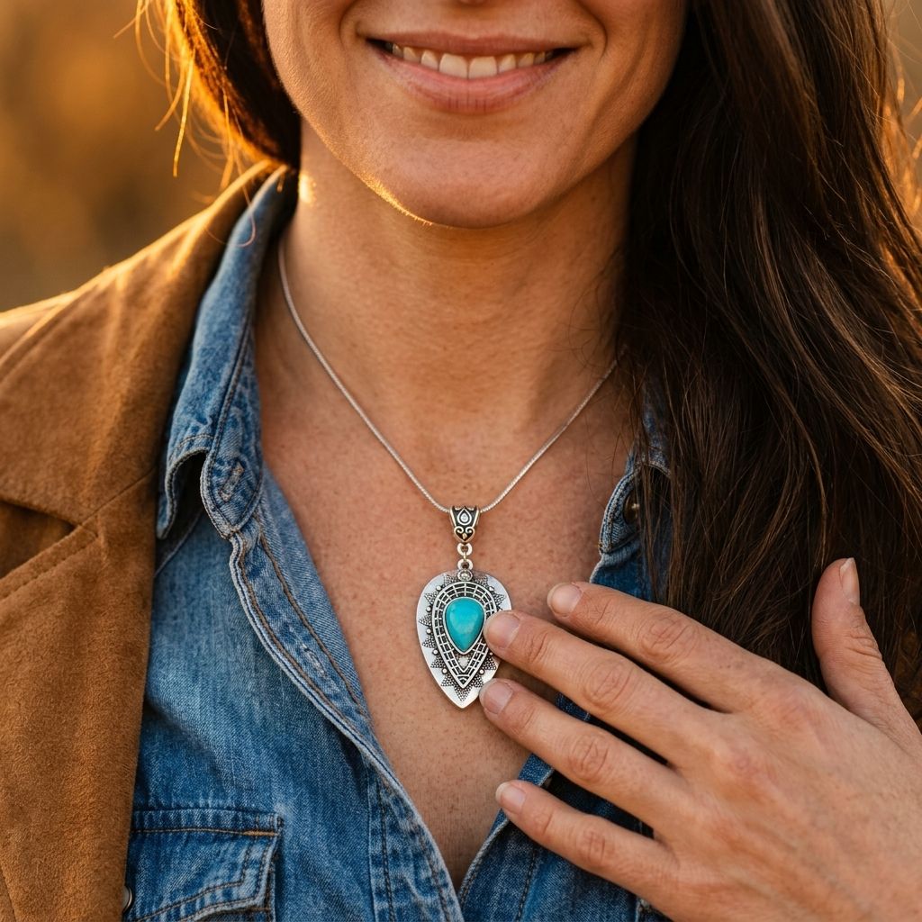 Boho Silver Turquoise Teardrop Necklace