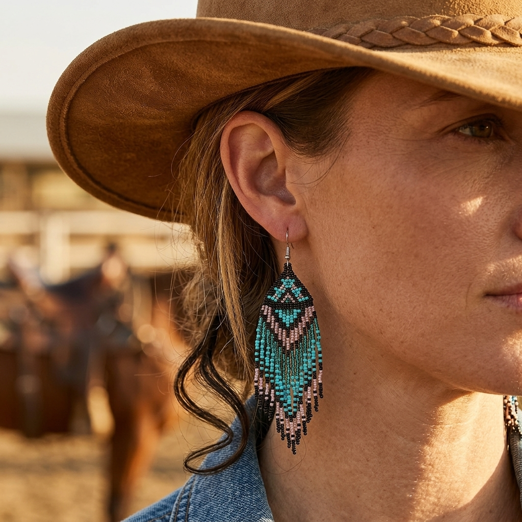 Bohemian Beaded Tassel Drop Earrings Turquoise