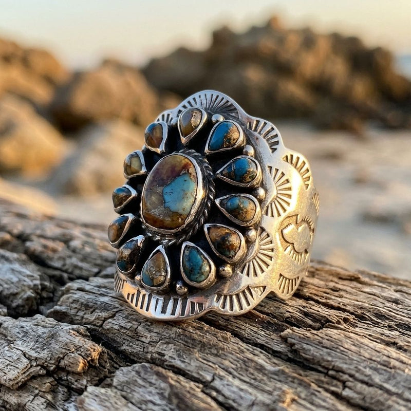 Vintage Silver Turquoise Cluster Ring