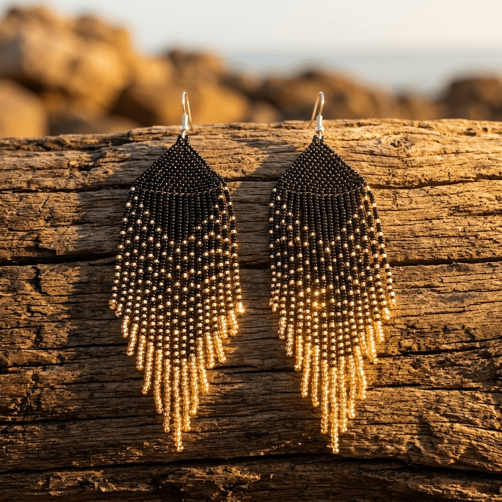 Boho Tassel Gradient Beaded Geometric Earrings