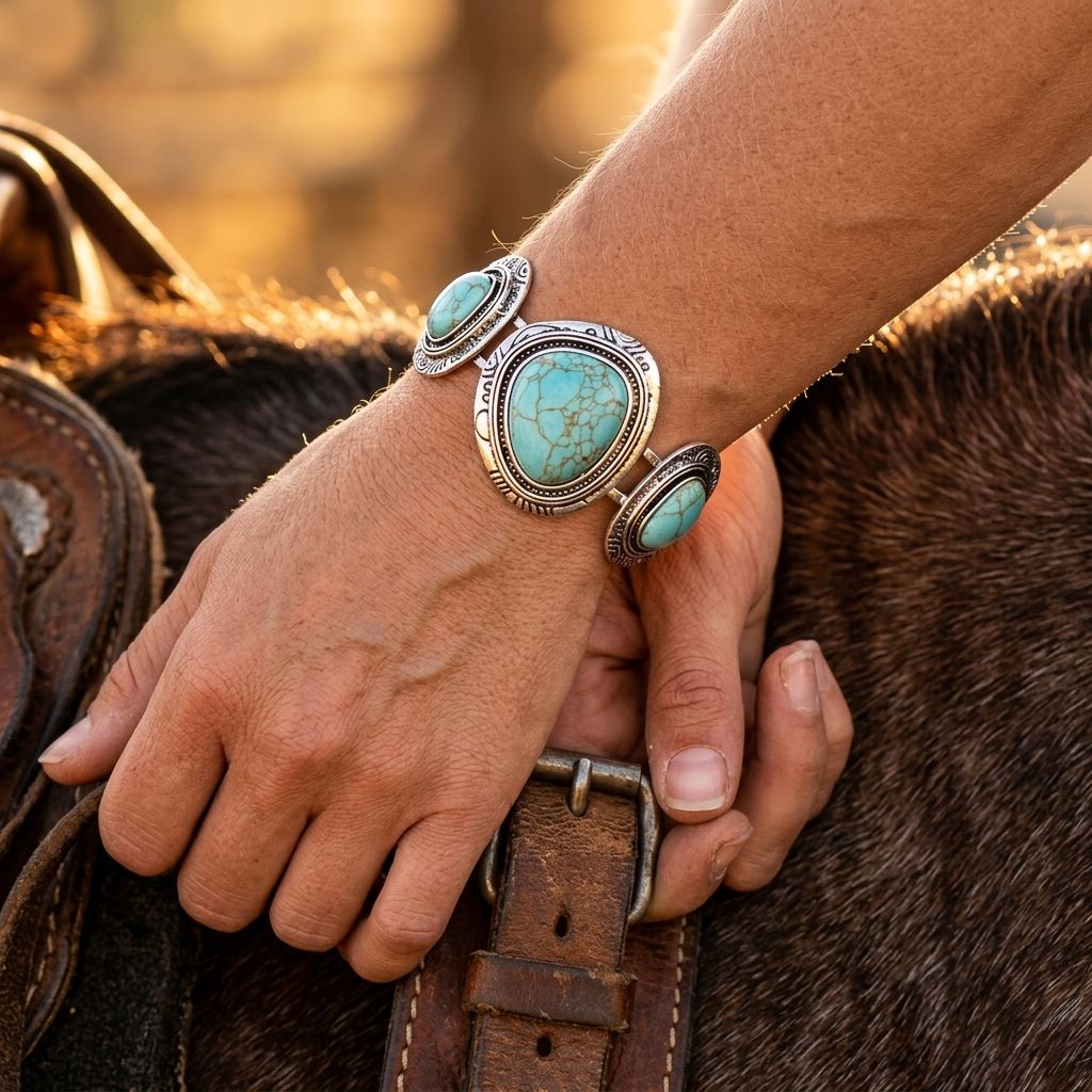 Boho Silver Filigree Turquoise Oval Bracelet
