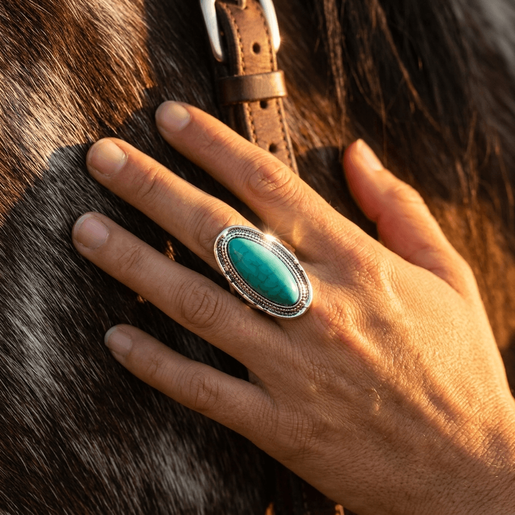 Ethnic Turquoise Carved Elephant Wide Ring