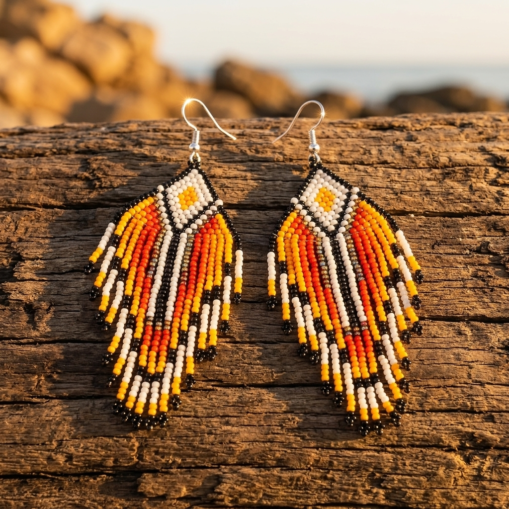 Boho Beaded Fringe Geometric Tassel Earrings