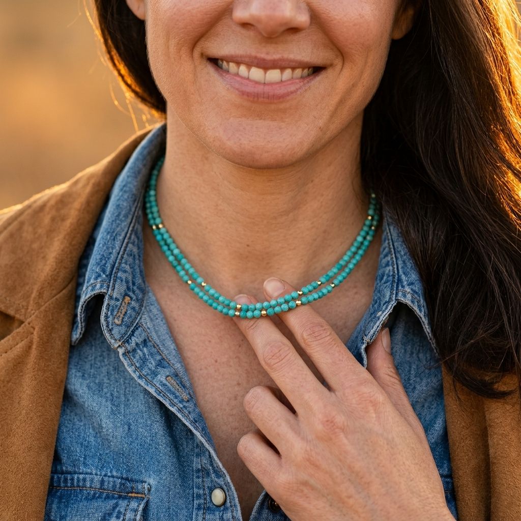 Boho Gold Turquoise Beaded Necklace