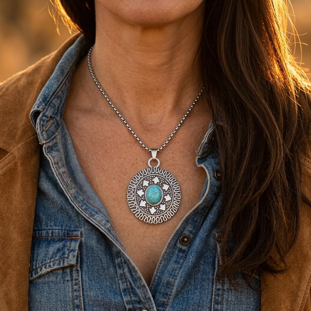 Vintage Silver Turquoise Filigree Tribal Necklace