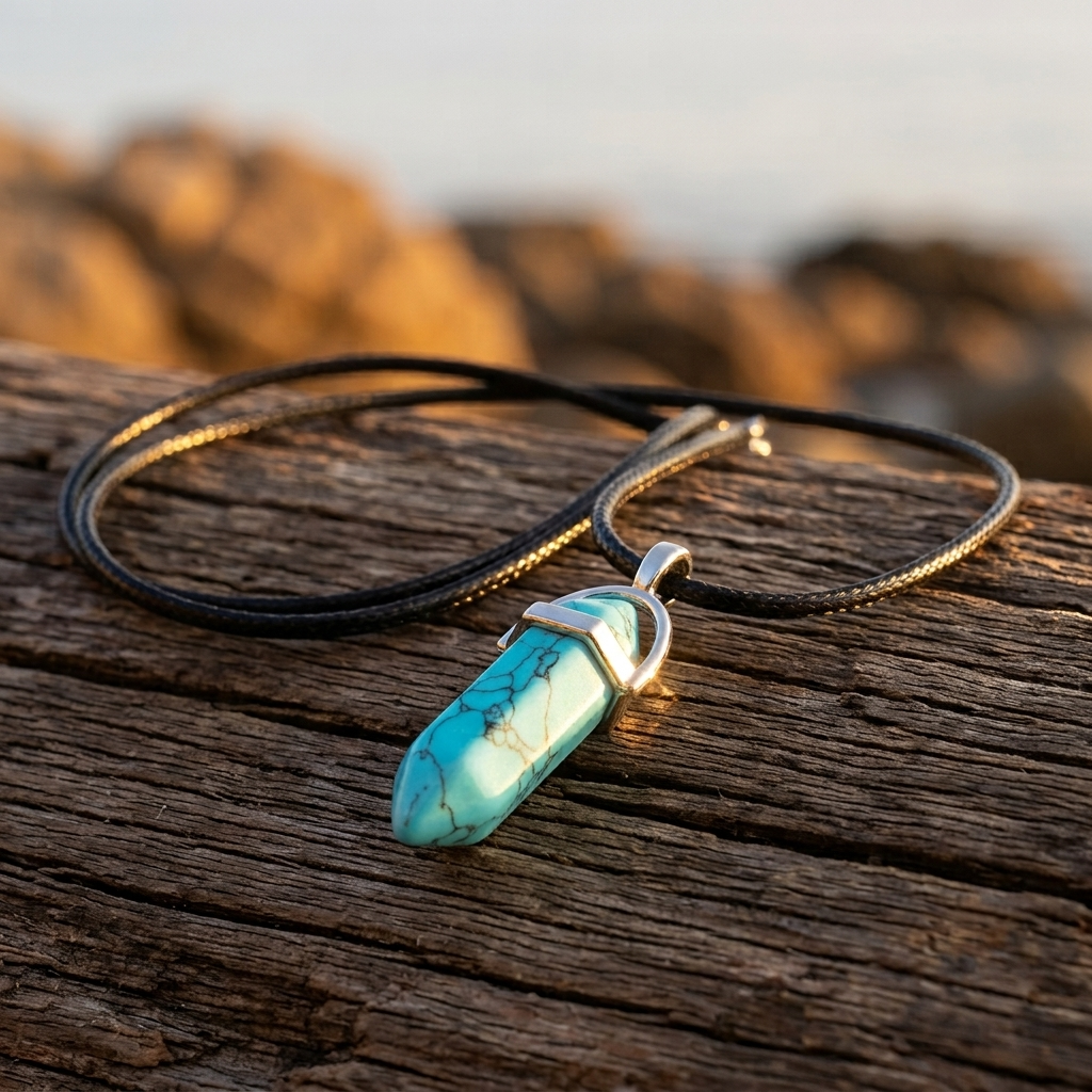 Turquoise Stone Polished Crystal Pendant Necklace