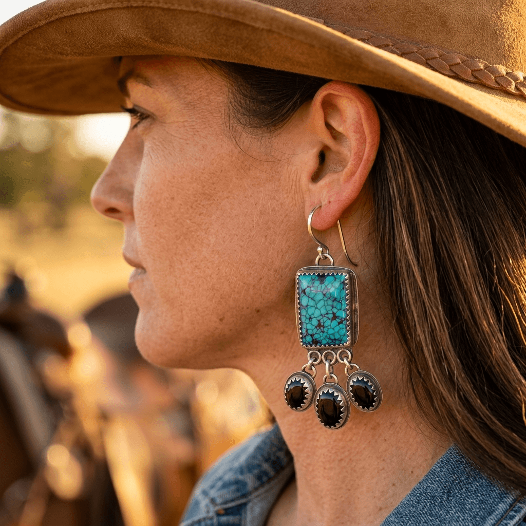 Vintage Western Turquoise Pistol Pendant Earrings