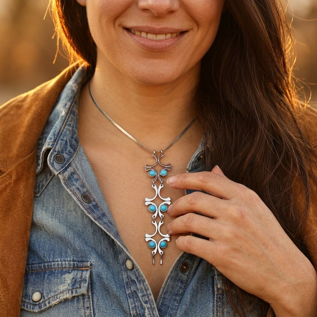 Vintage Silver Turquoise Filigree Cross Necklace