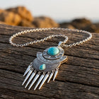 Boho Silver Turquoise Filigree Tassel Necklace