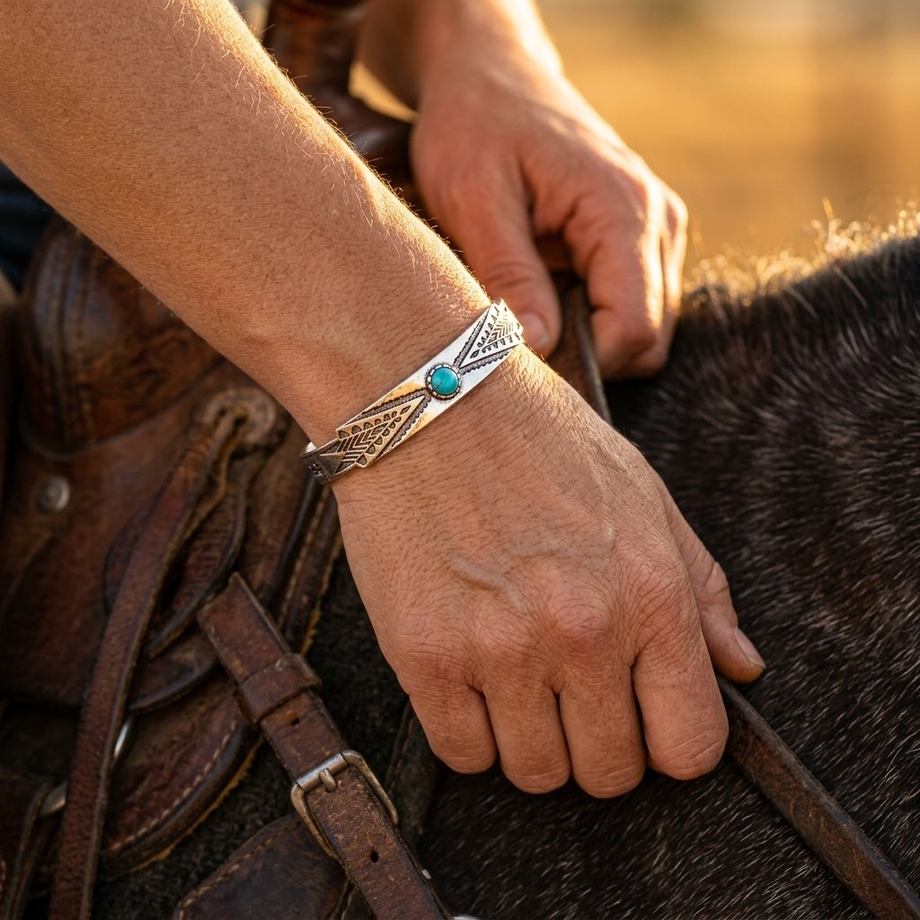 Southwestern Silver Turquoise Feather Bracelet