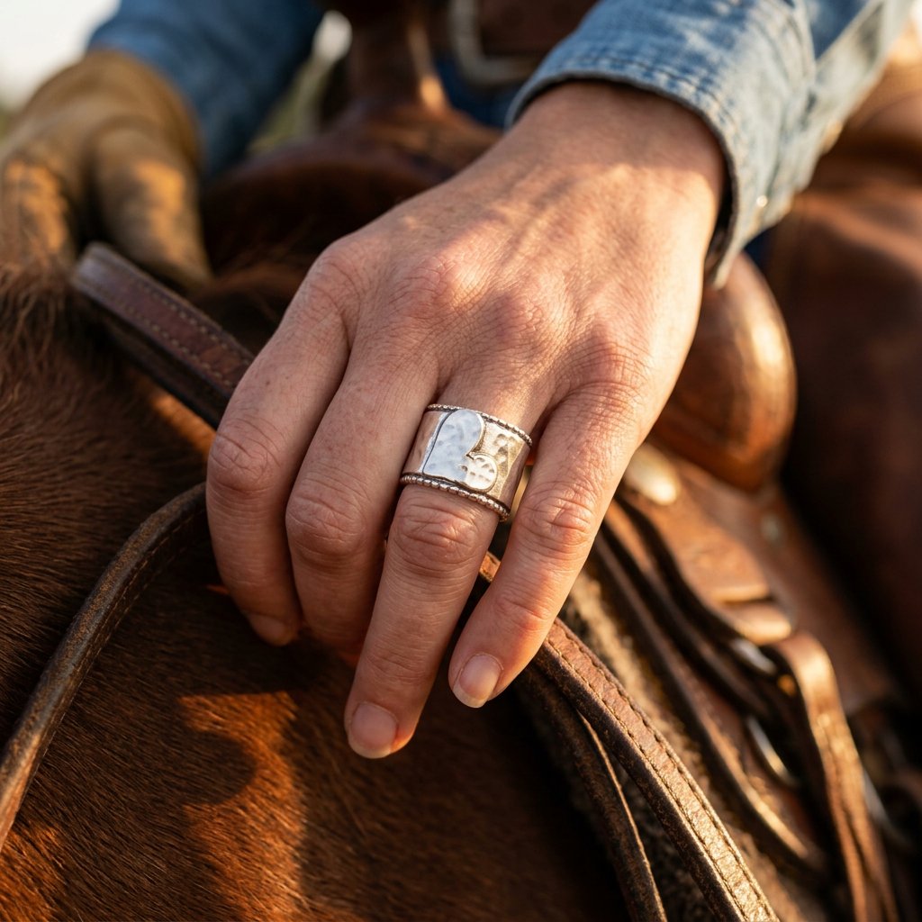 Hammered Silver Beaded Edge Wide Band Ring