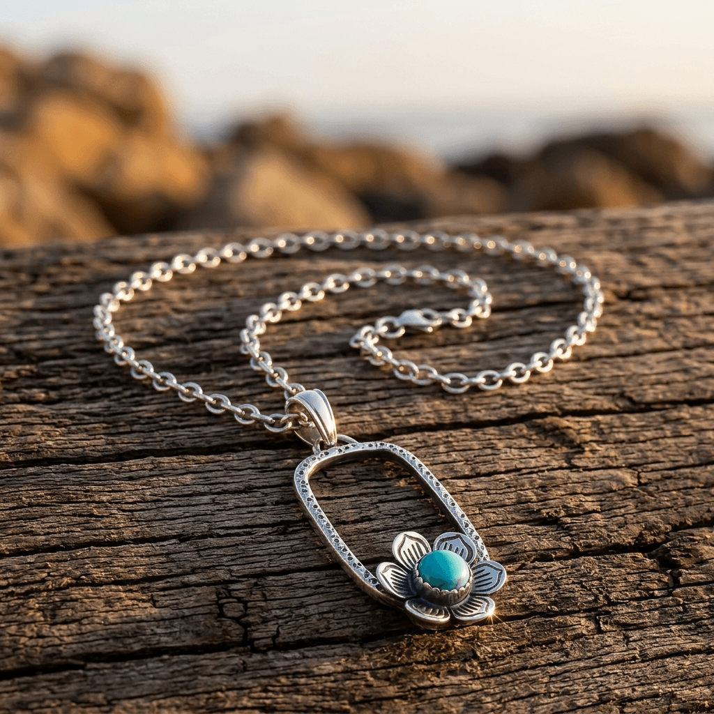 Retro Gold Hollow Oval Turquoise Necklace