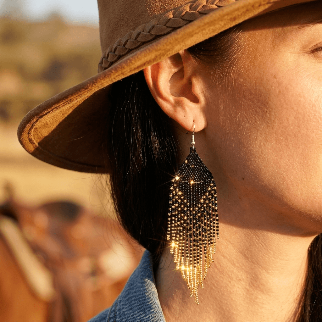 Boho Tassel Gradient Beaded Geometric Earrings