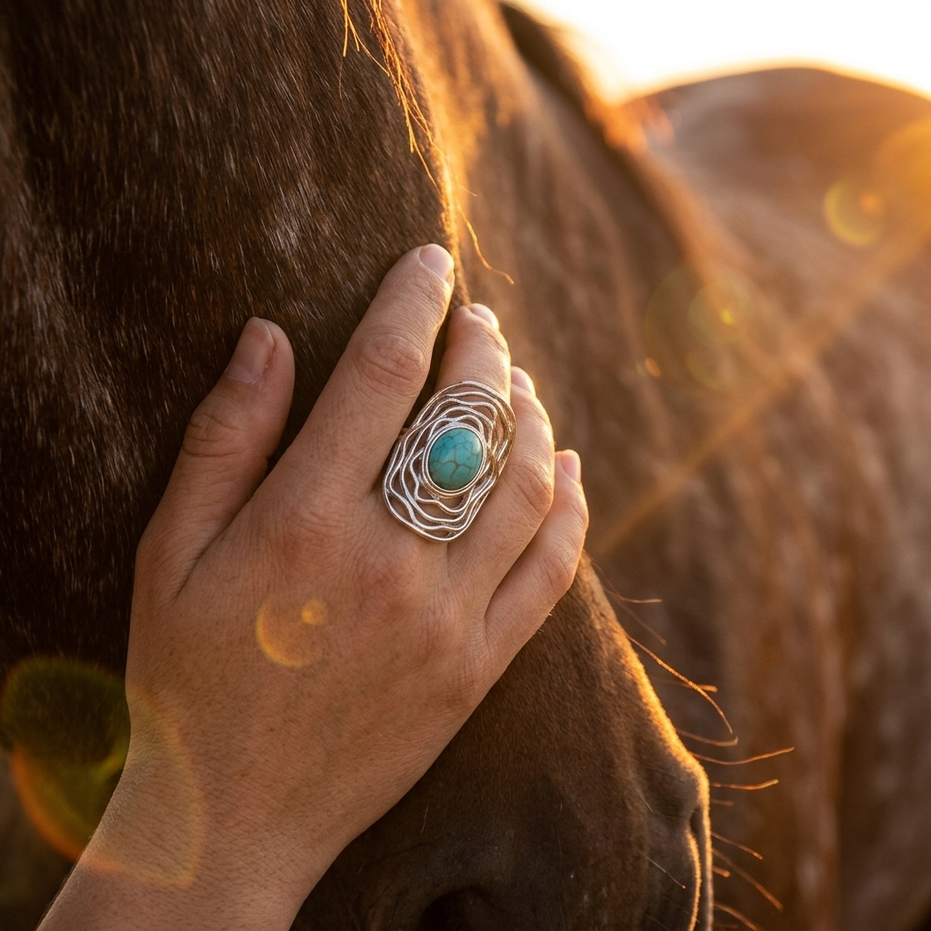 Bohemian Silver Turquoise Stone Wave Ring