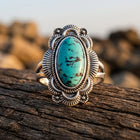 Boho Silver Turquoise Oval Ring