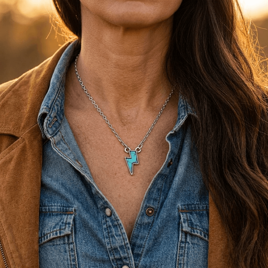 Blue Lightning Bolt Silver Necklace