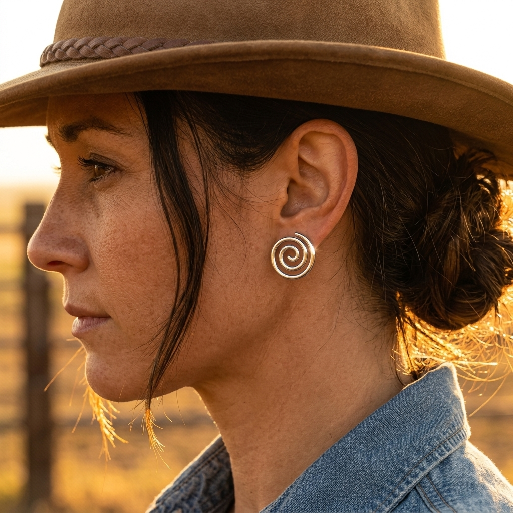 Silver Spiral Concentric Circle Stud Earrings