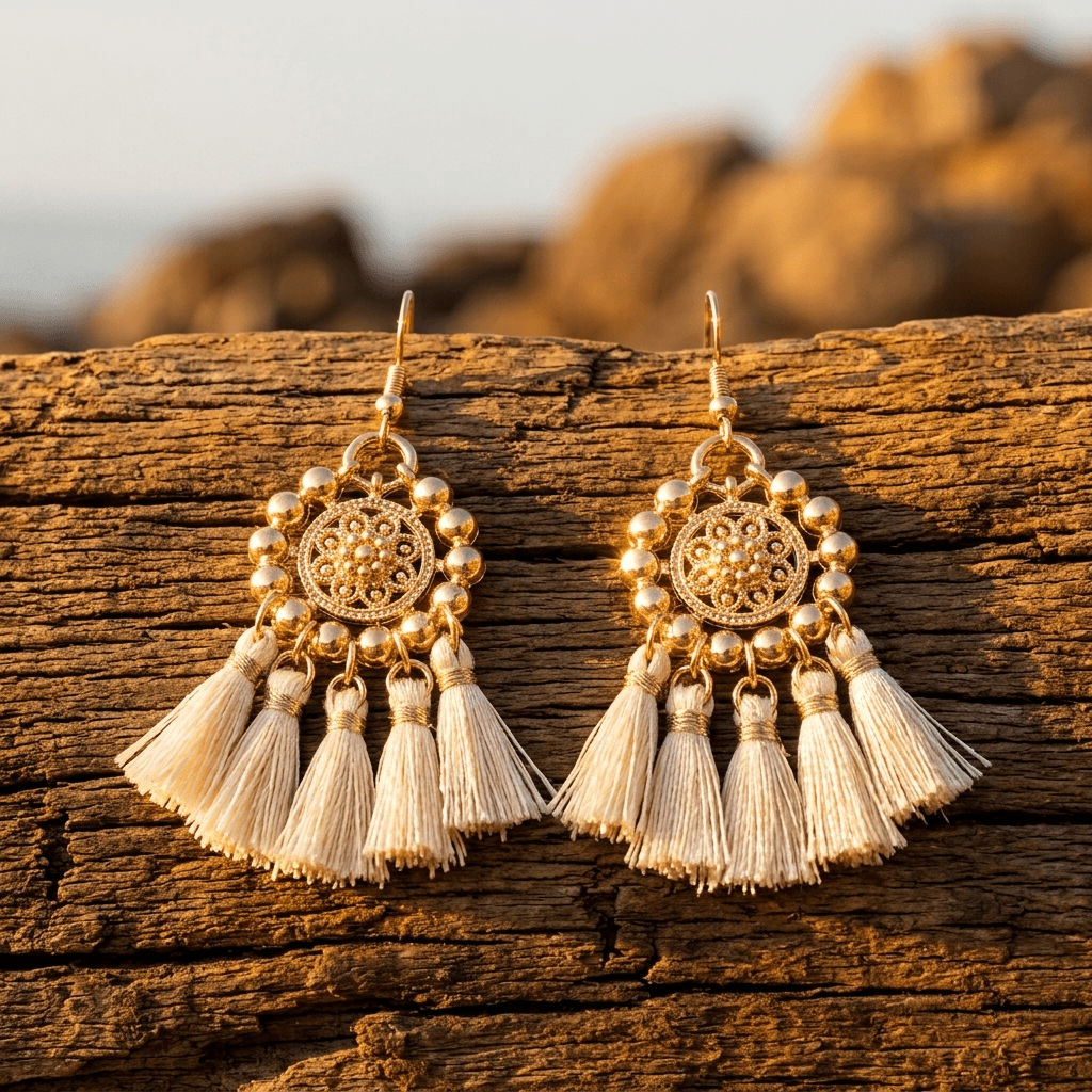 Bohemian Elegant Gold Tassel Drop Earrings