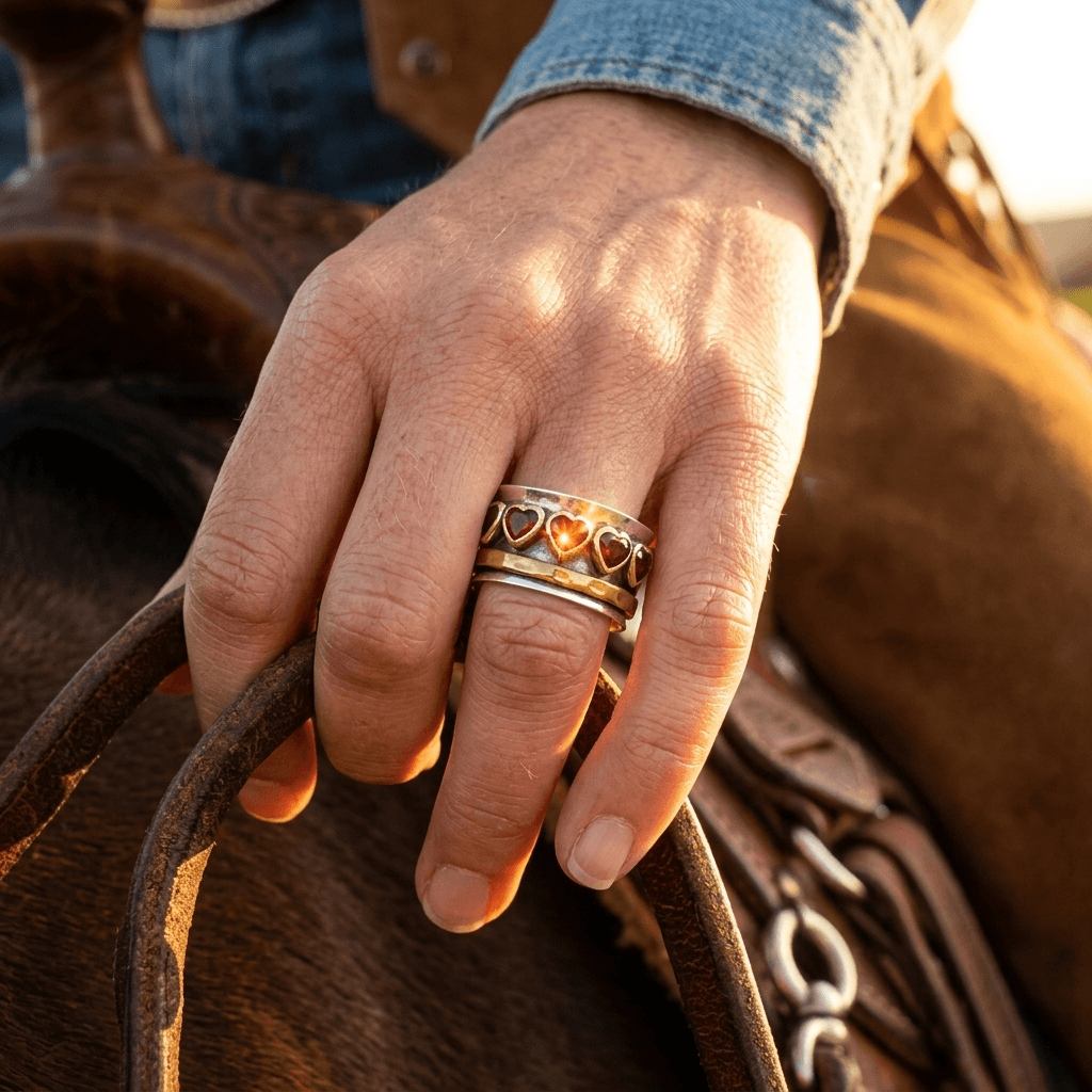 Boho Heart Wide Band CZ Ring