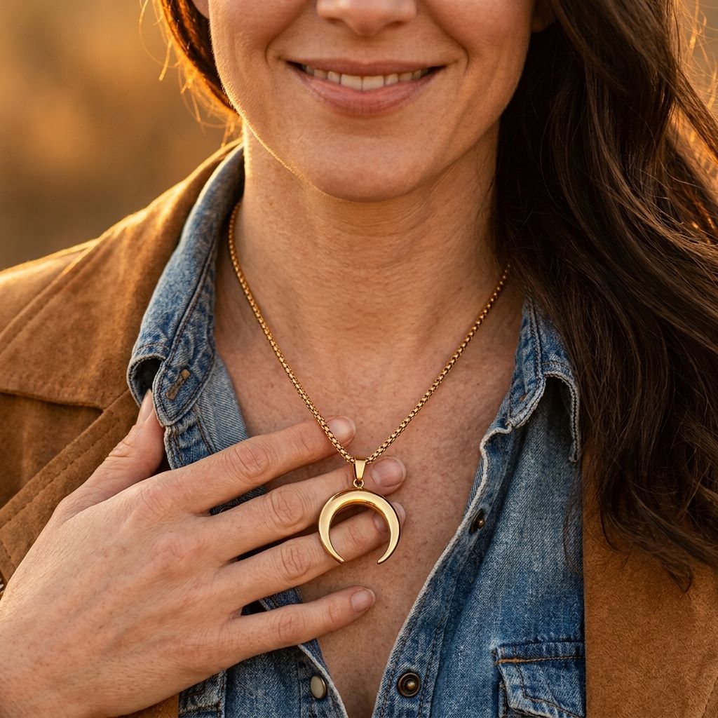 Gold Crescent Moon Horn Pendant Necklace