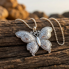 Vintage Silver Butterfly Ornate Pendant Necklace