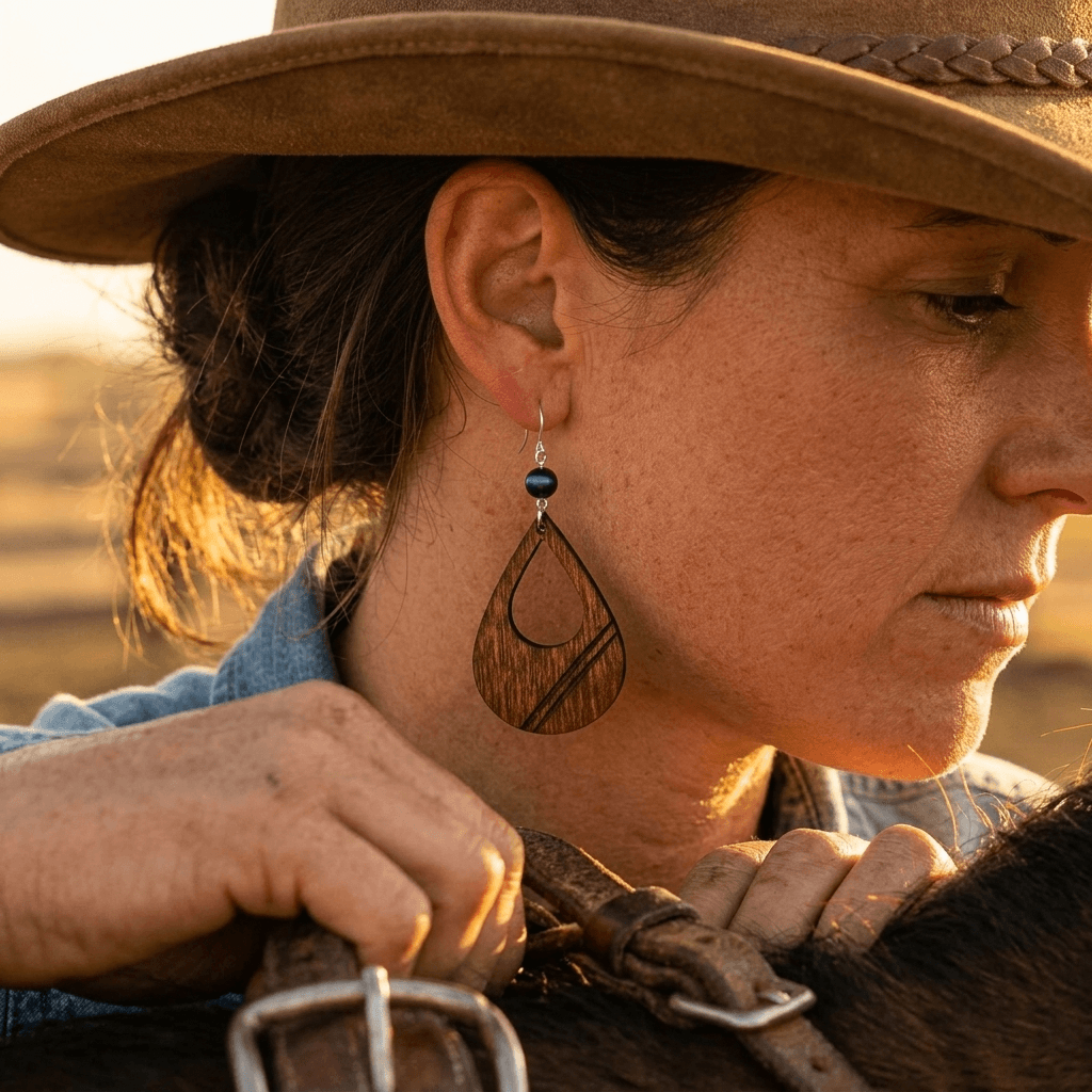 Vintage Western Teardrop Wood Earrings