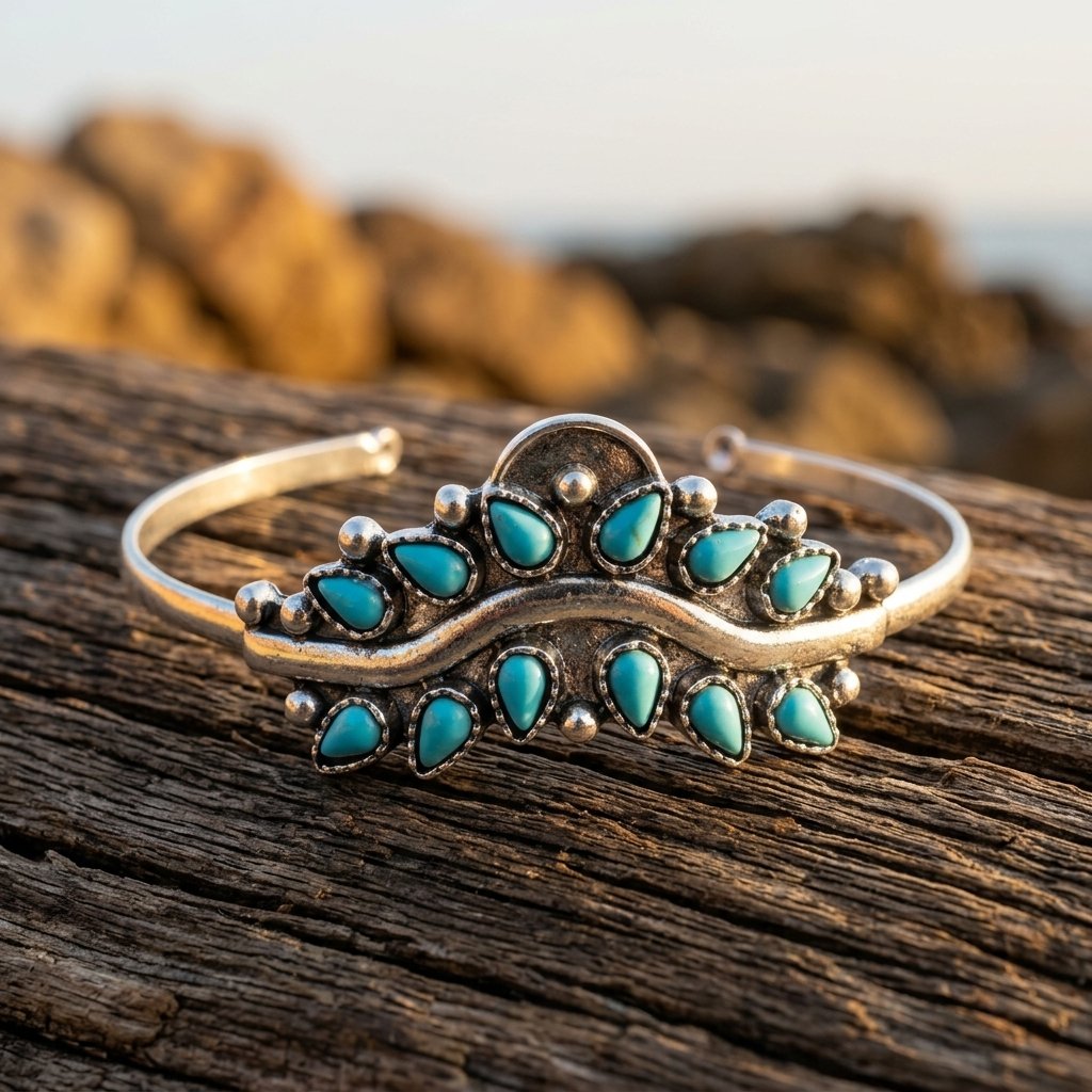 Boho Silver Turquoise Teardrop Bracelet