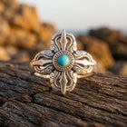 Vintage Silver Turquoise Filigree Cross Ring