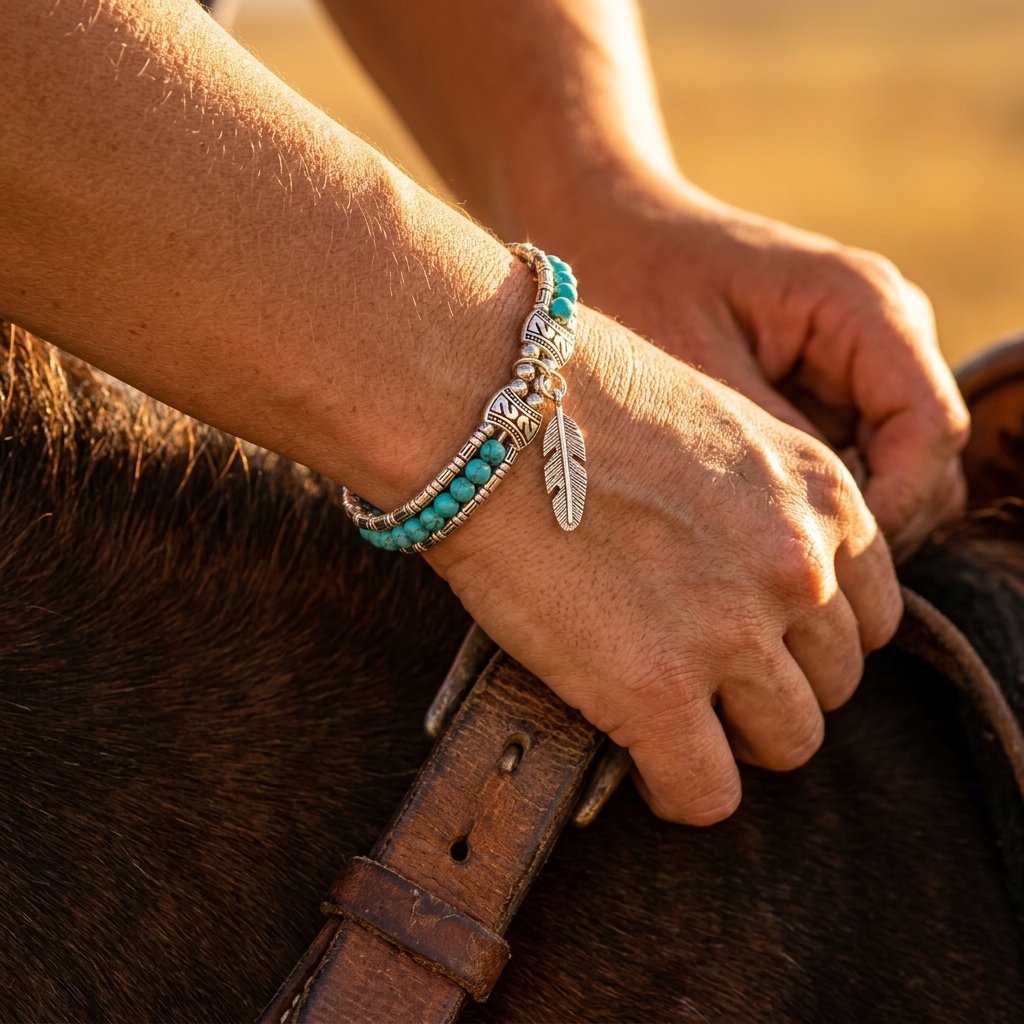 Boho Silver Turquoise Feather Bracelet