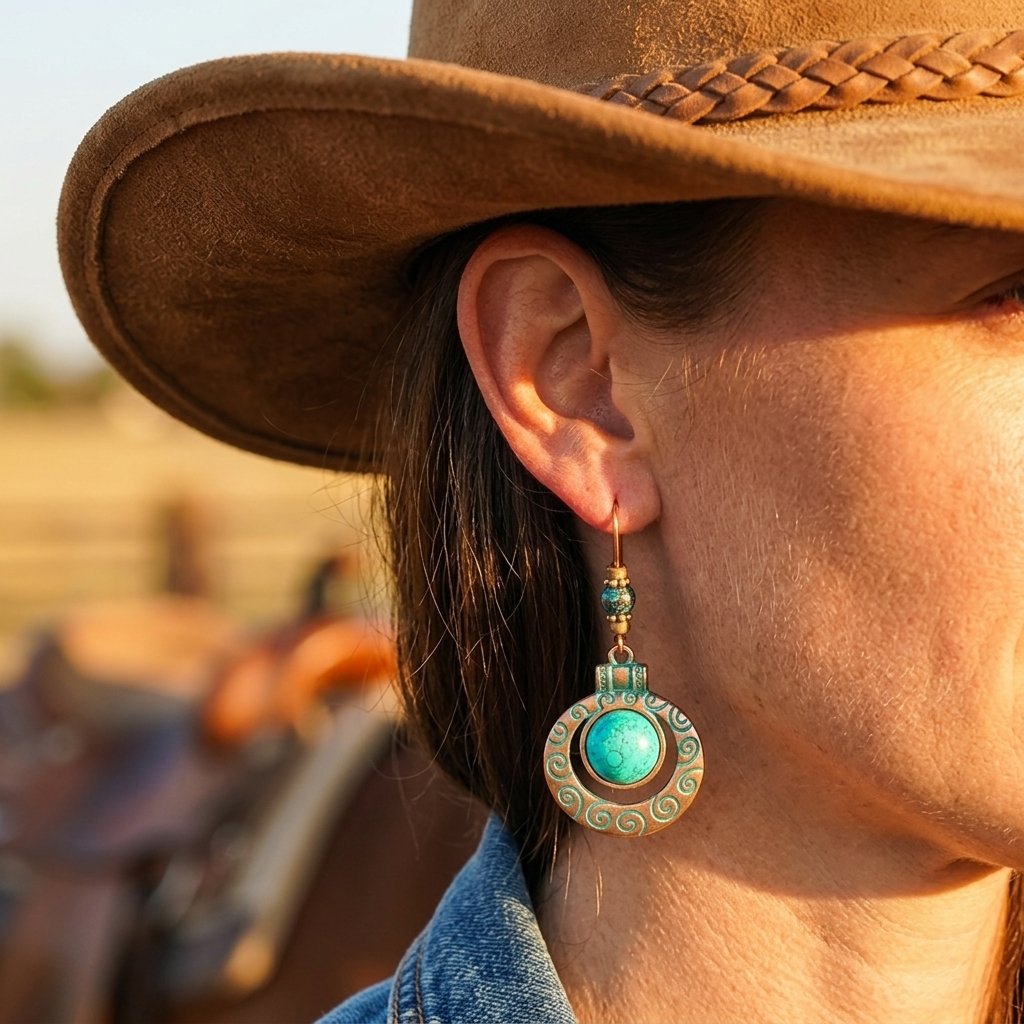 Boho Copper Turquoise Spiral Inlay Earrings