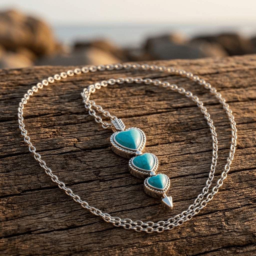 Western Turquoise Heart Arrow Pendant Necklace